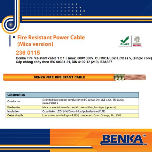 Cáp chống cháy Benka lõi đơn 236 0115